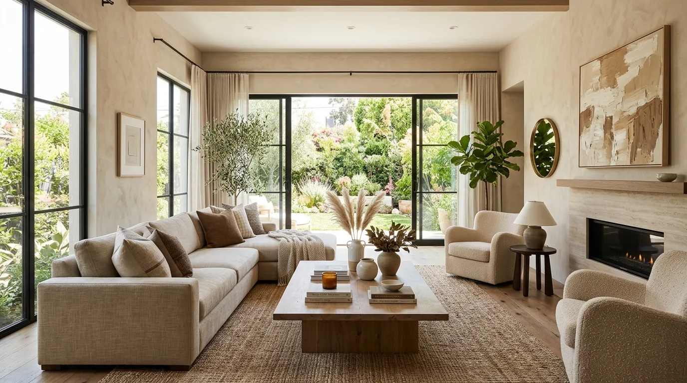 use decor that feels collected in a living room inspired by layered brown warm minimalism.