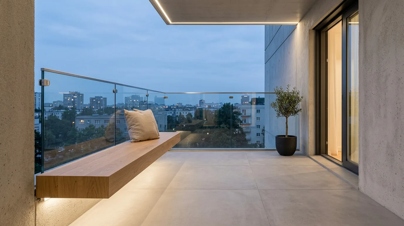 add texture for comfort and warmth in a balcony inspired by layouts narrow feels wider.