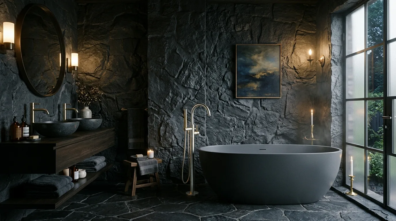 Bathroom lighting tying together silver and gold finishes.