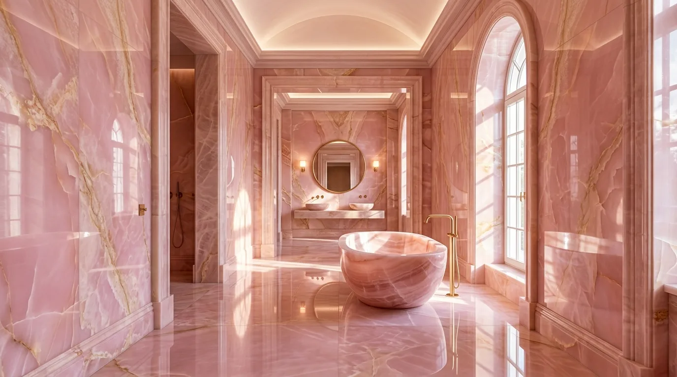 Luxurious Pink Marble Bathroom Ideas for an Elegant Wash in a thoughtfully styled bathroom.