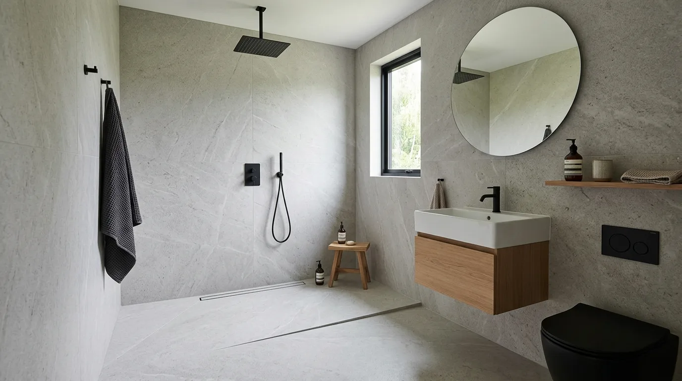 use lighting to bring the space to life in a bathroom inspired by luxurious without bulk.