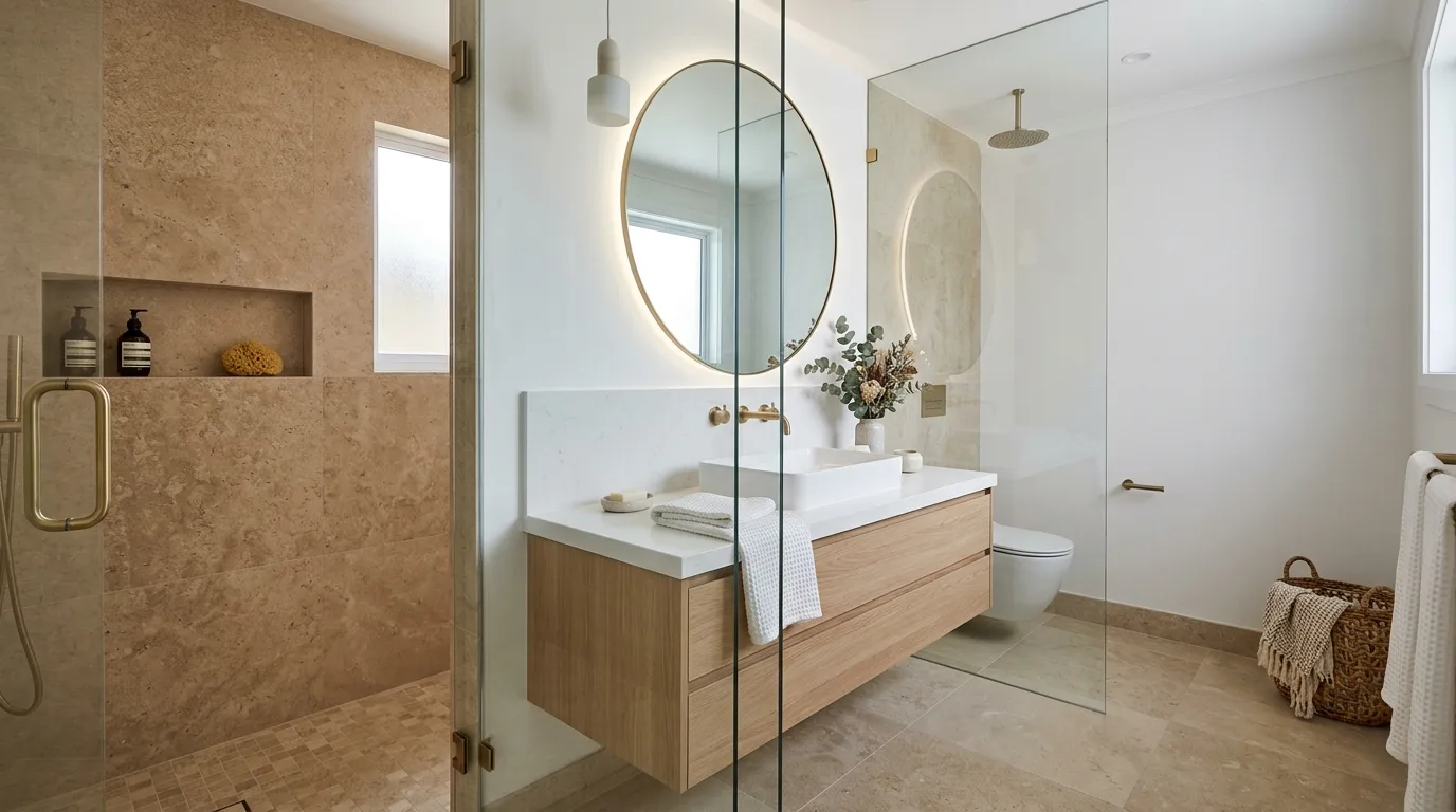 let the room feel personal and restful in a bathroom inspired by luxurious without bulk.