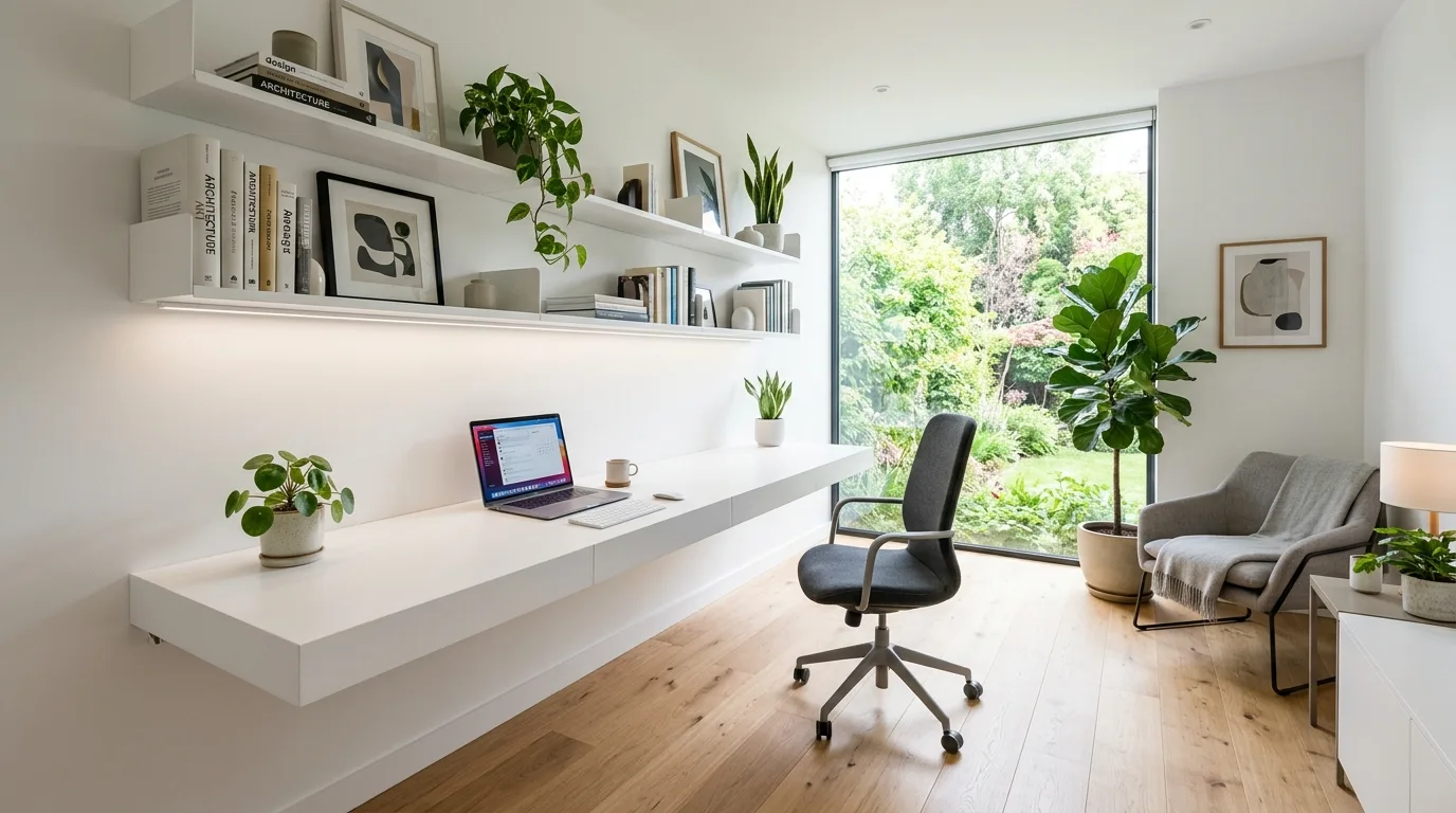 Modern home office with a sleek workspace design.