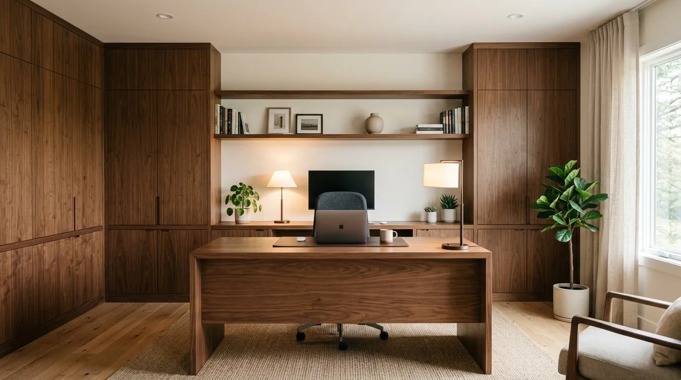 Restrained material palette in a modern office.