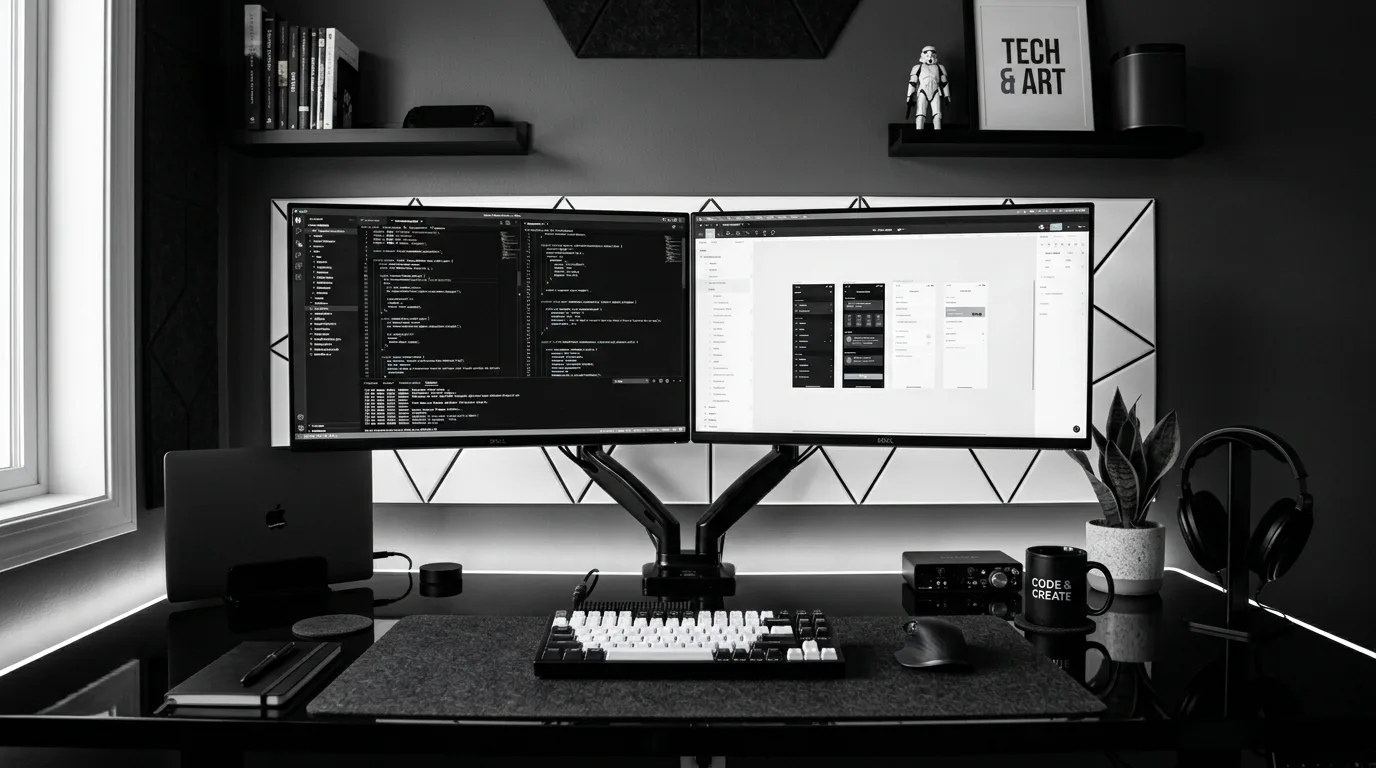 Sparse desk surface in a sleek modern workspace.