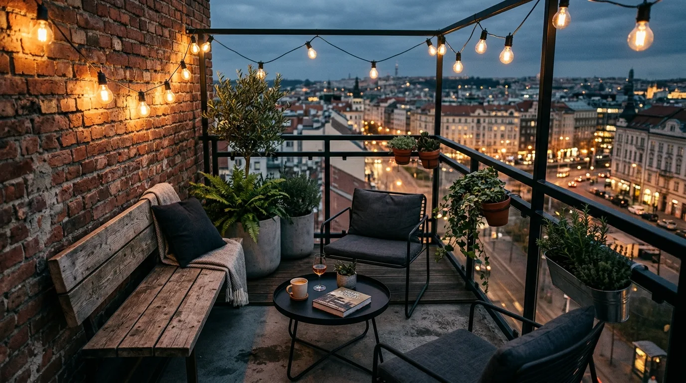 Folding furniture tucking away easily on a smart modern balcony.