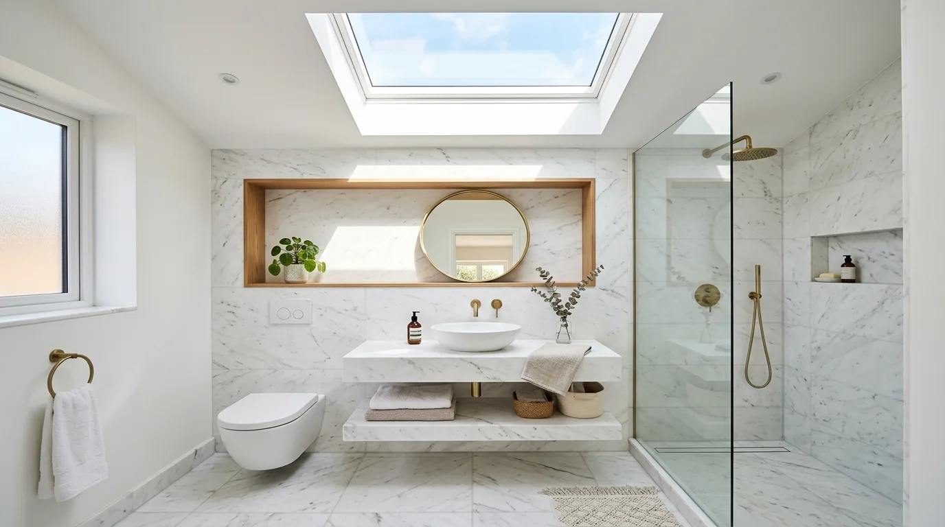 keep fixtures and lines thoughtful in a bathroom inspired by modern tricks work wonders.