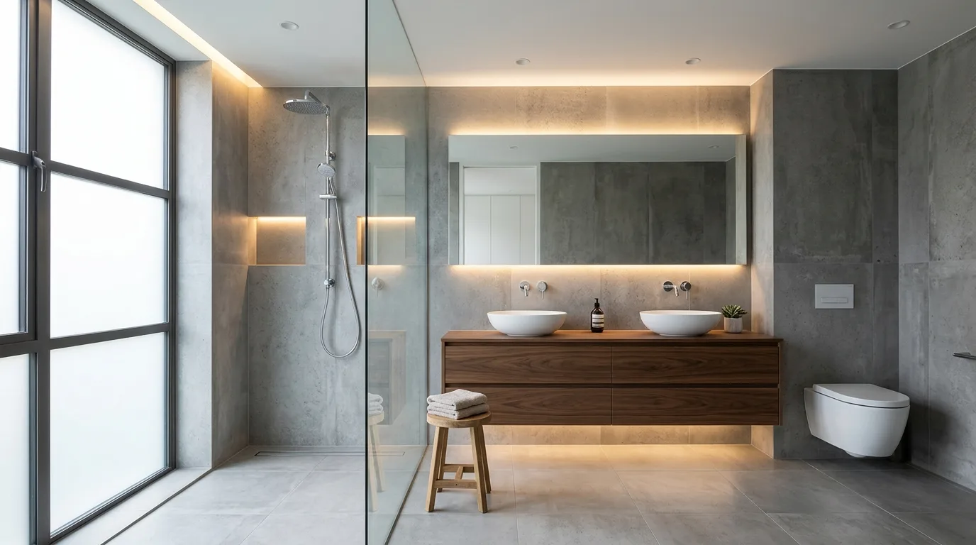 use decor that reinforces the look in a bathroom inspired by modern tricks work wonders.