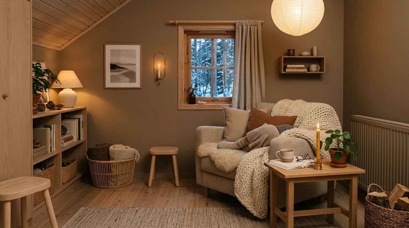 let the room feel relaxed and personal in a living room inspired by moody brown walls cocooning.