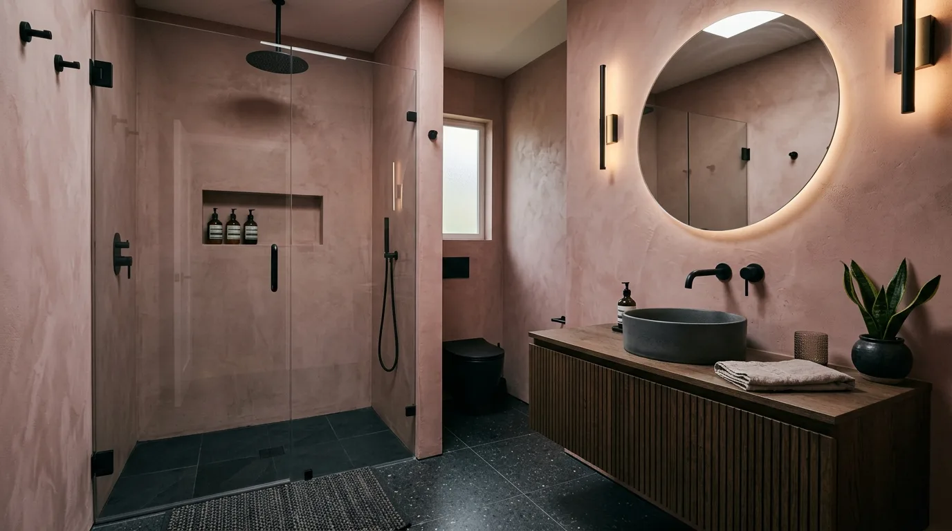 pair it with finishes that support the mood in a bathroom inspired by moody pink sophisticated blush.