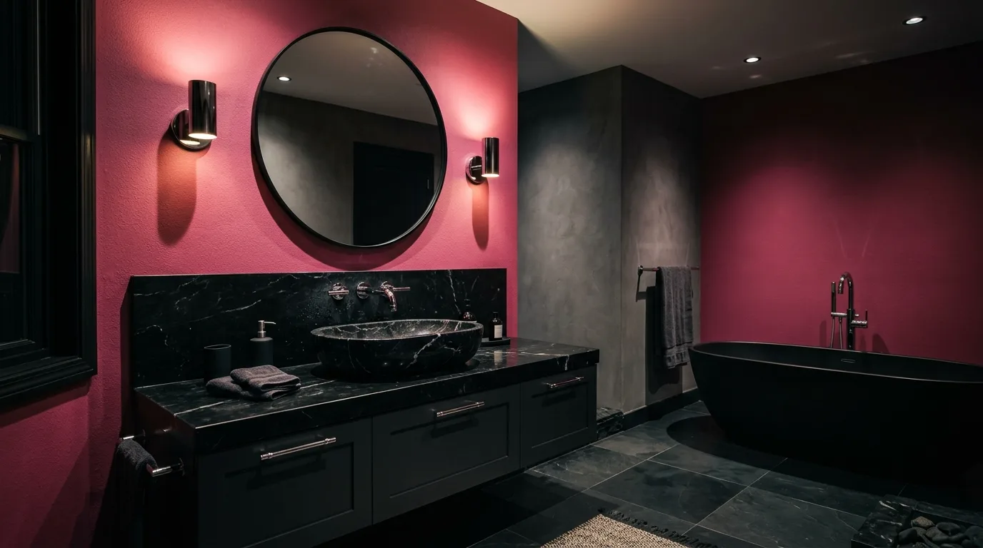 let the room feel personal and restful in a bathroom inspired by moody pink sophisticated blush.