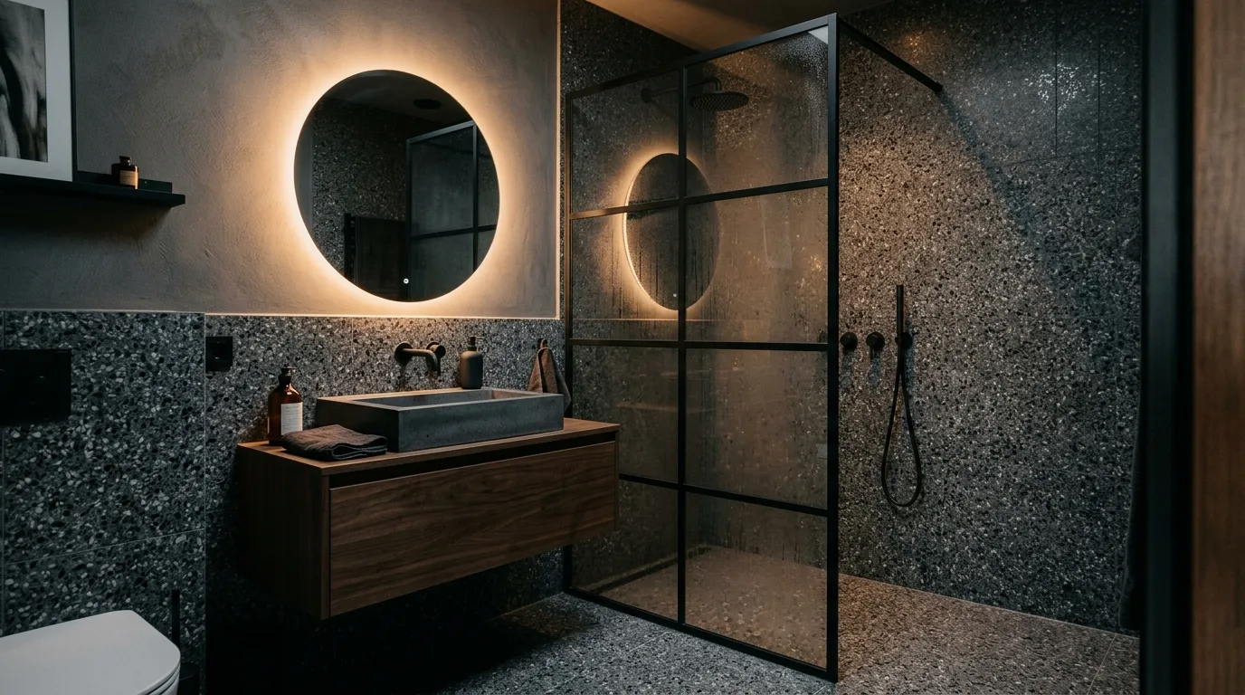 balance boldness with breathing room in a bathroom inspired by moody are big atmosphere.