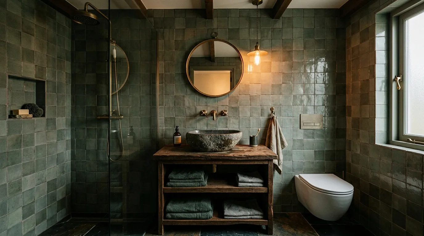 use decor that reinforces the look in a bathroom inspired by moody are big atmosphere.