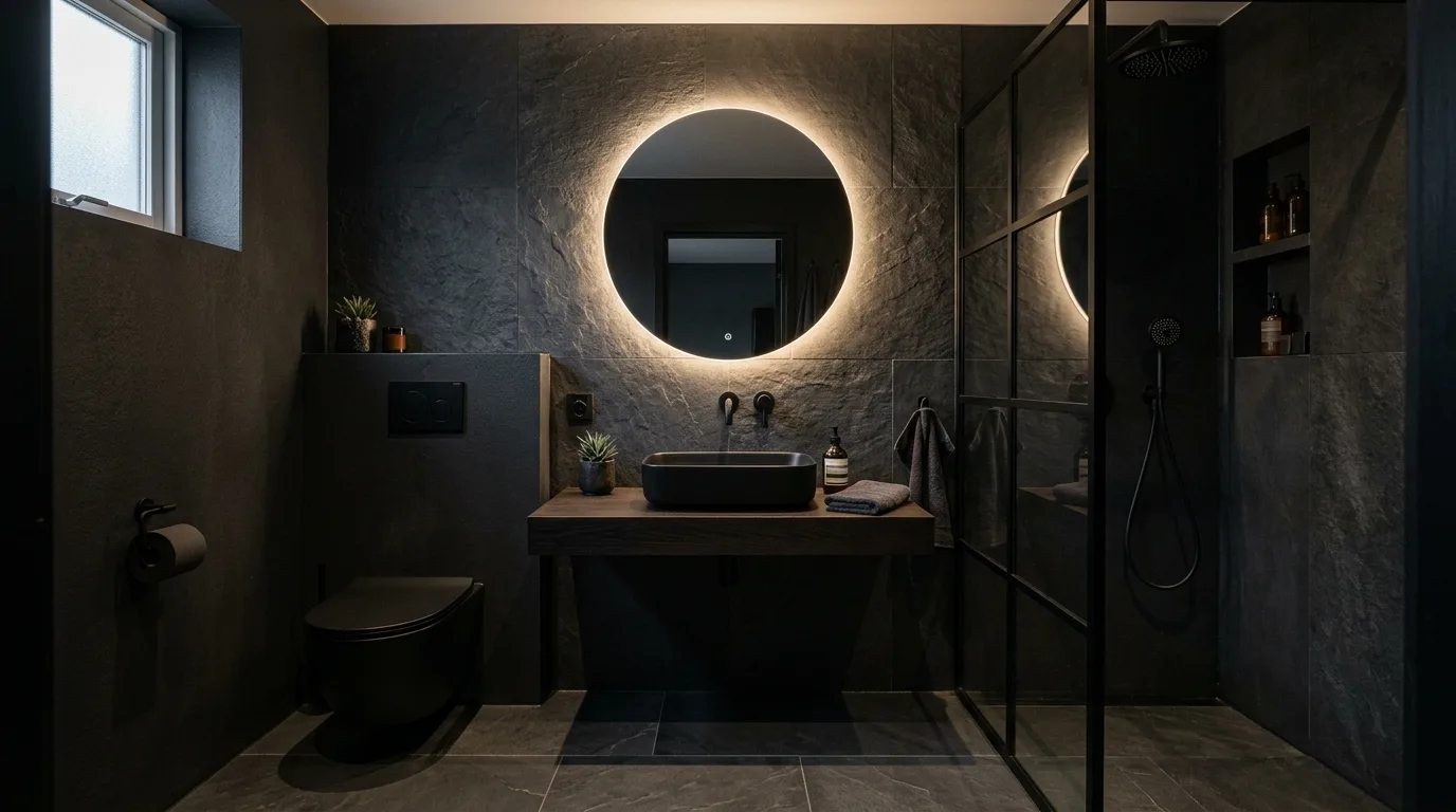 let the room feel personal and restful in a bathroom inspired by moody are big atmosphere.