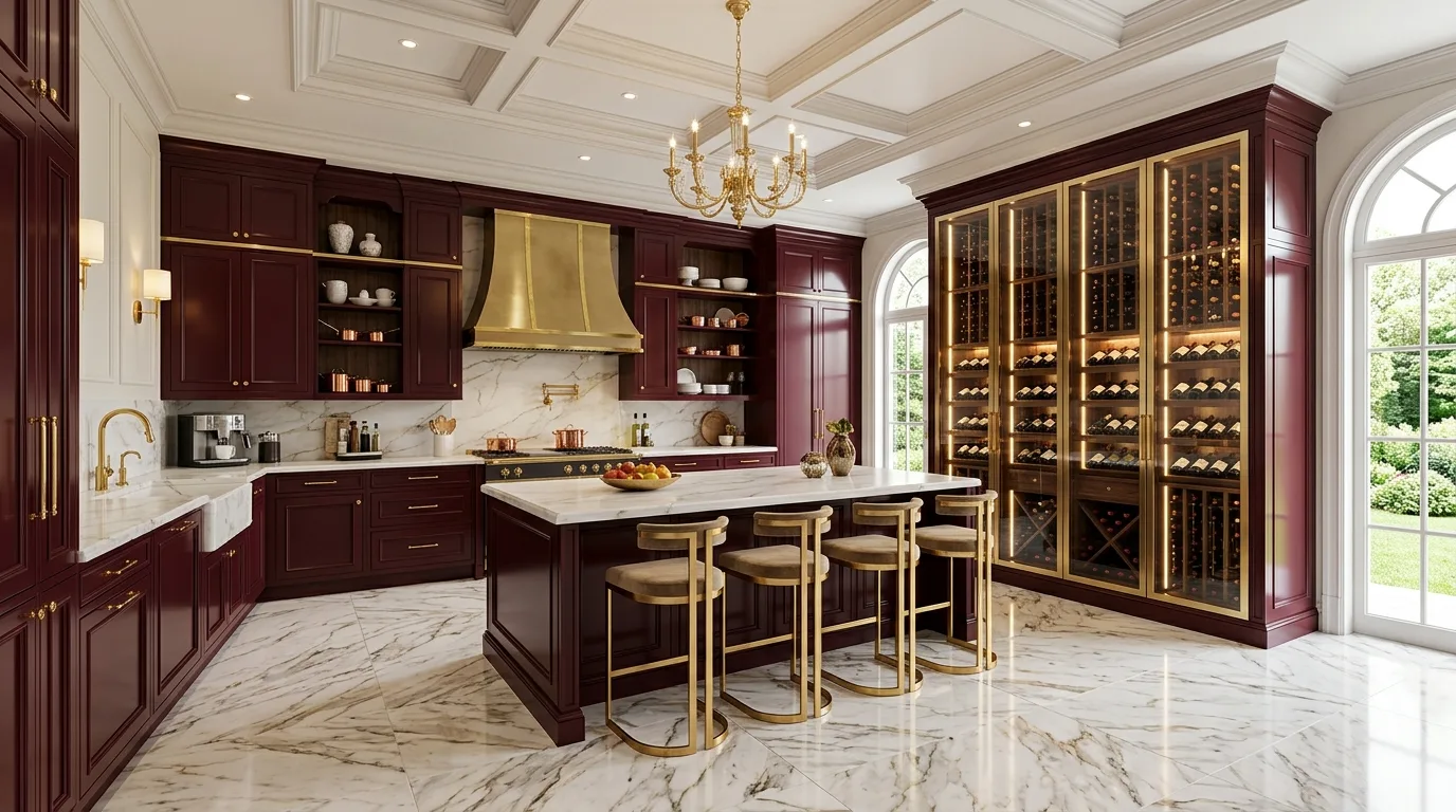 let texture add more depth in a kitchen inspired by opulent burgundy wine country.