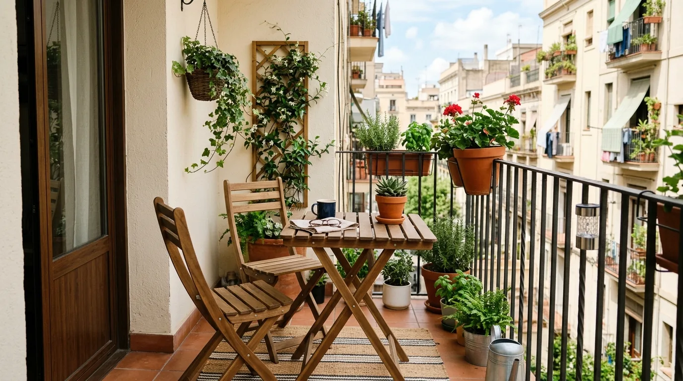 use decor that supports daily living in a balcony inspired by outdoor fresh air.