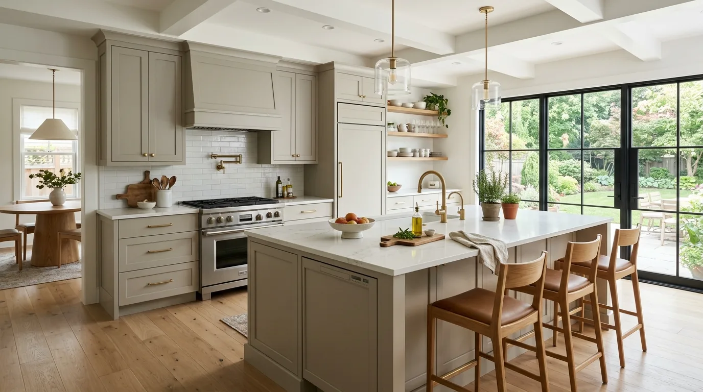 Greige kitchen cabinets creating the ultimate neutral kitchen style.
