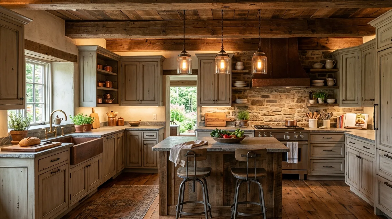 Supportive hardware on ultimate neutral greige kitchen cabinets.