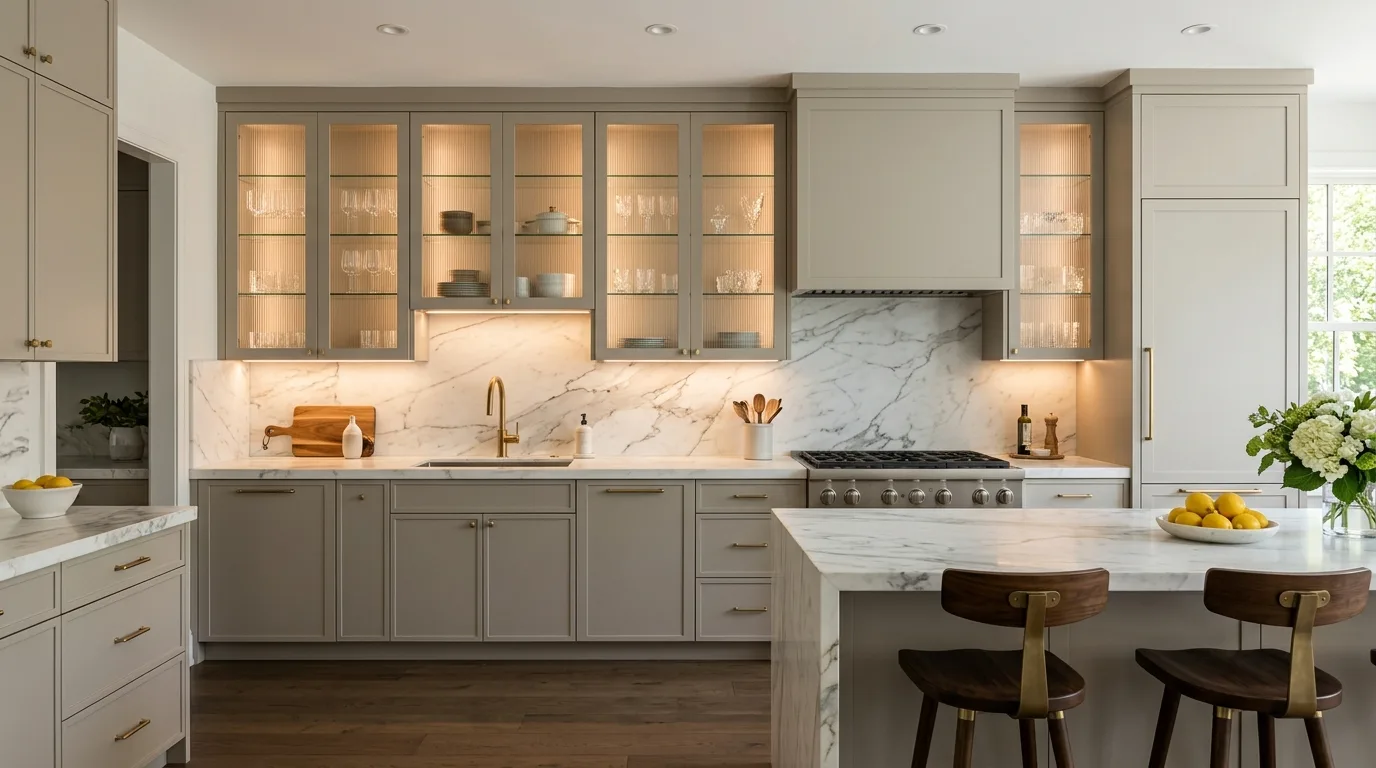Texture adding depth to a greige kitchen neutral palette.
