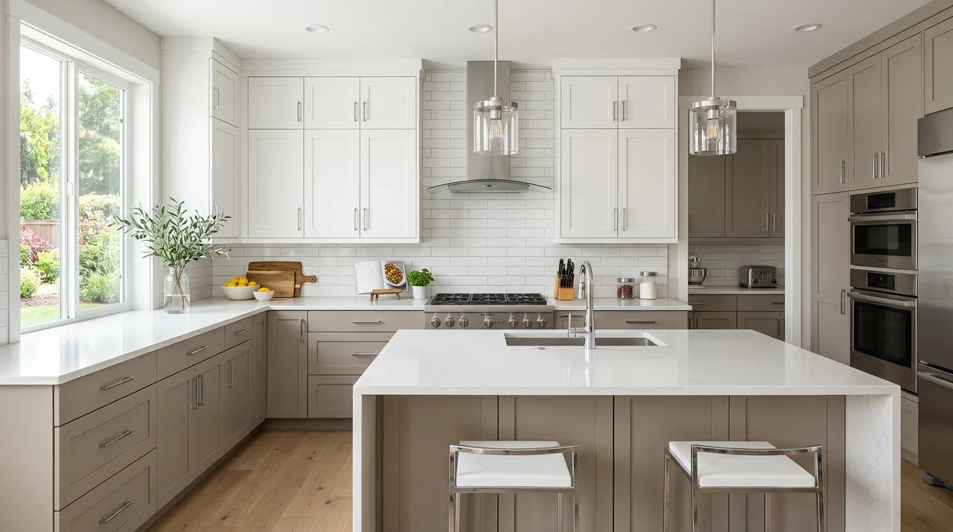 Effortless timeless kitchen with perfect greige cabinets.