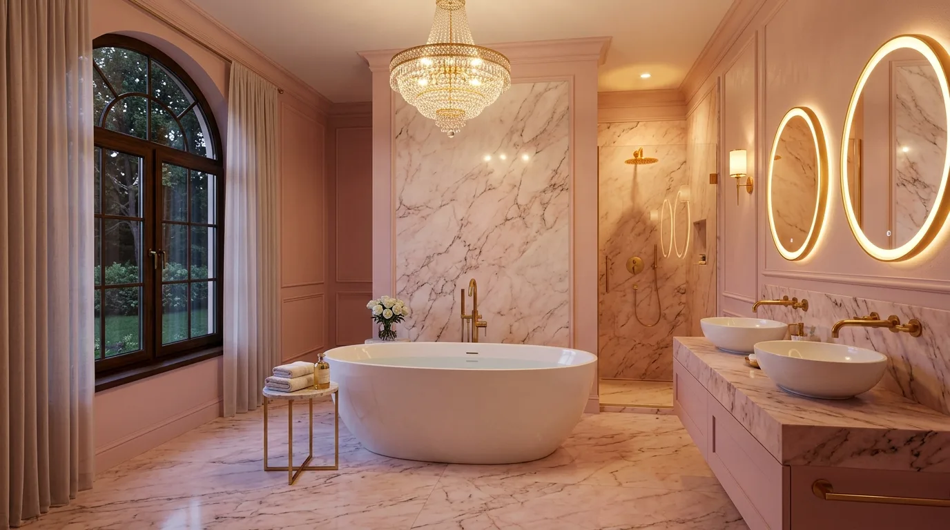 let the room feel personal and restful in a bathroom inspired by pink aesthetic feel like.