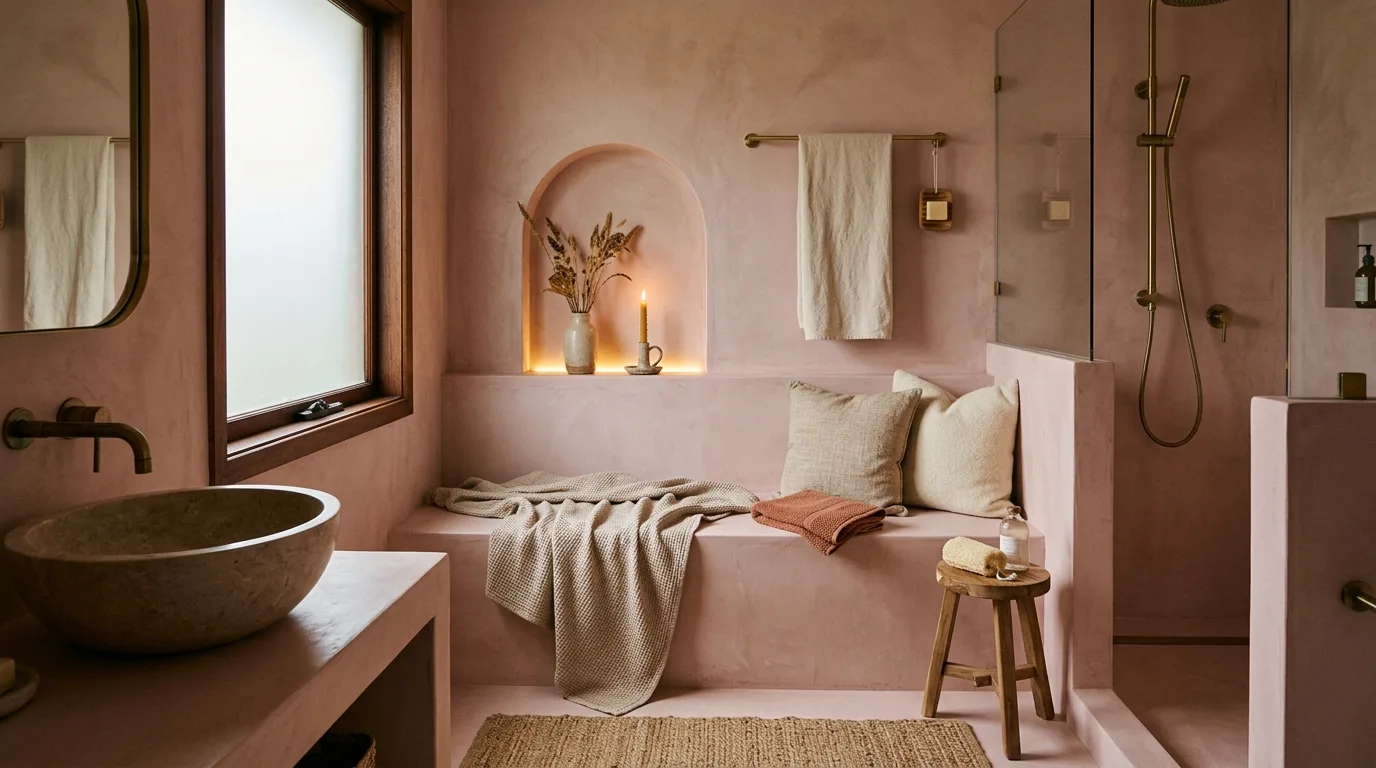 create a bathroom that feels complete in a bathroom inspired by pink aesthetic feel like.
