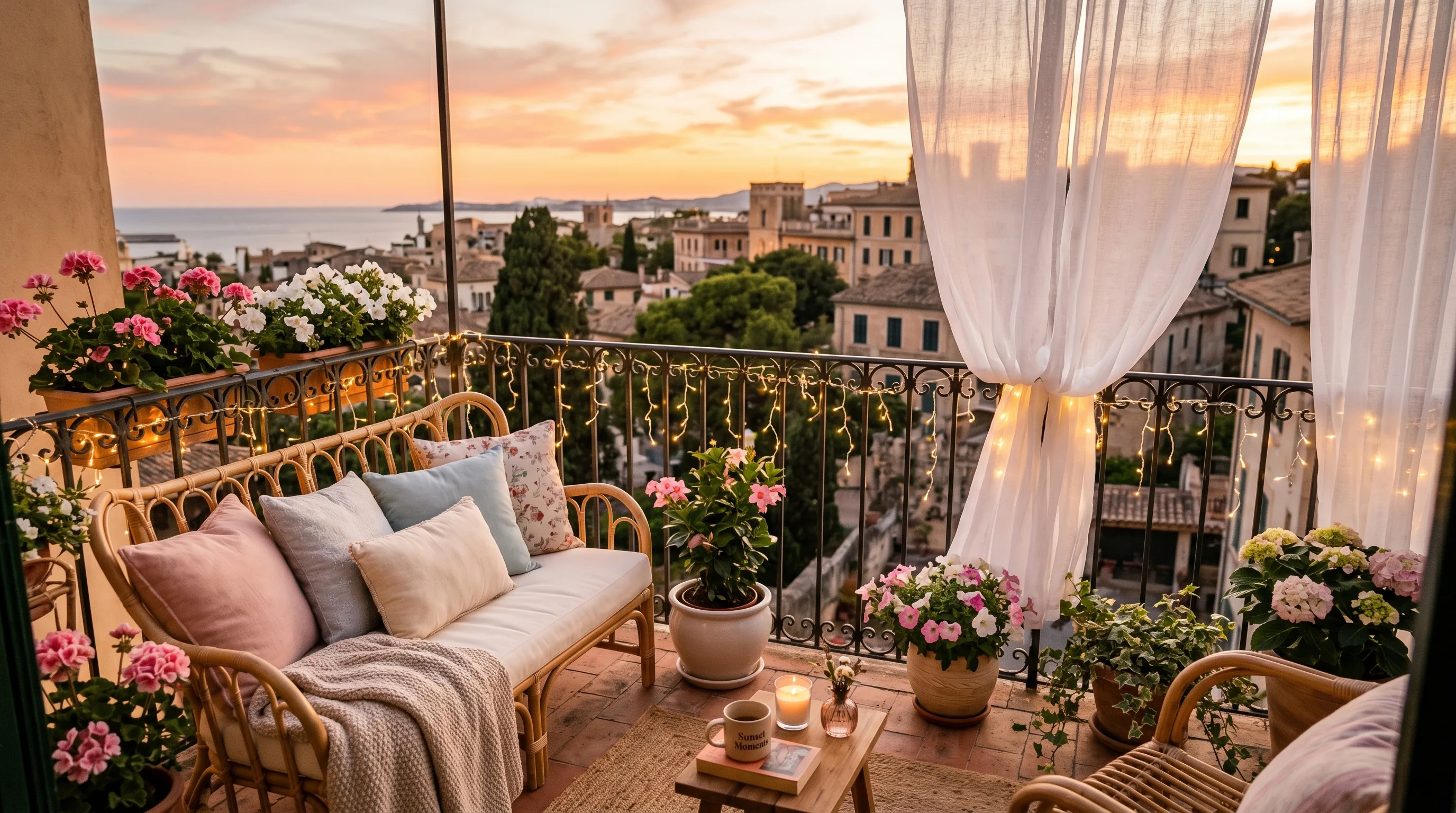 Pretty small balcony aesthetic styled as a dreamy escape.