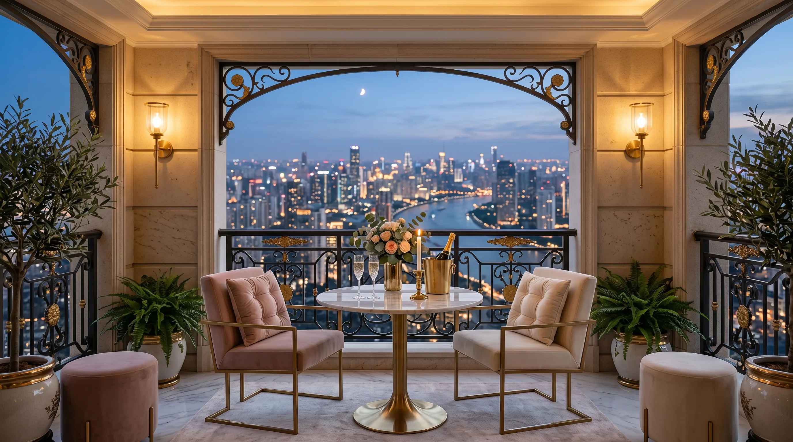 Open airy layout supporting a dreamy small balcony style.