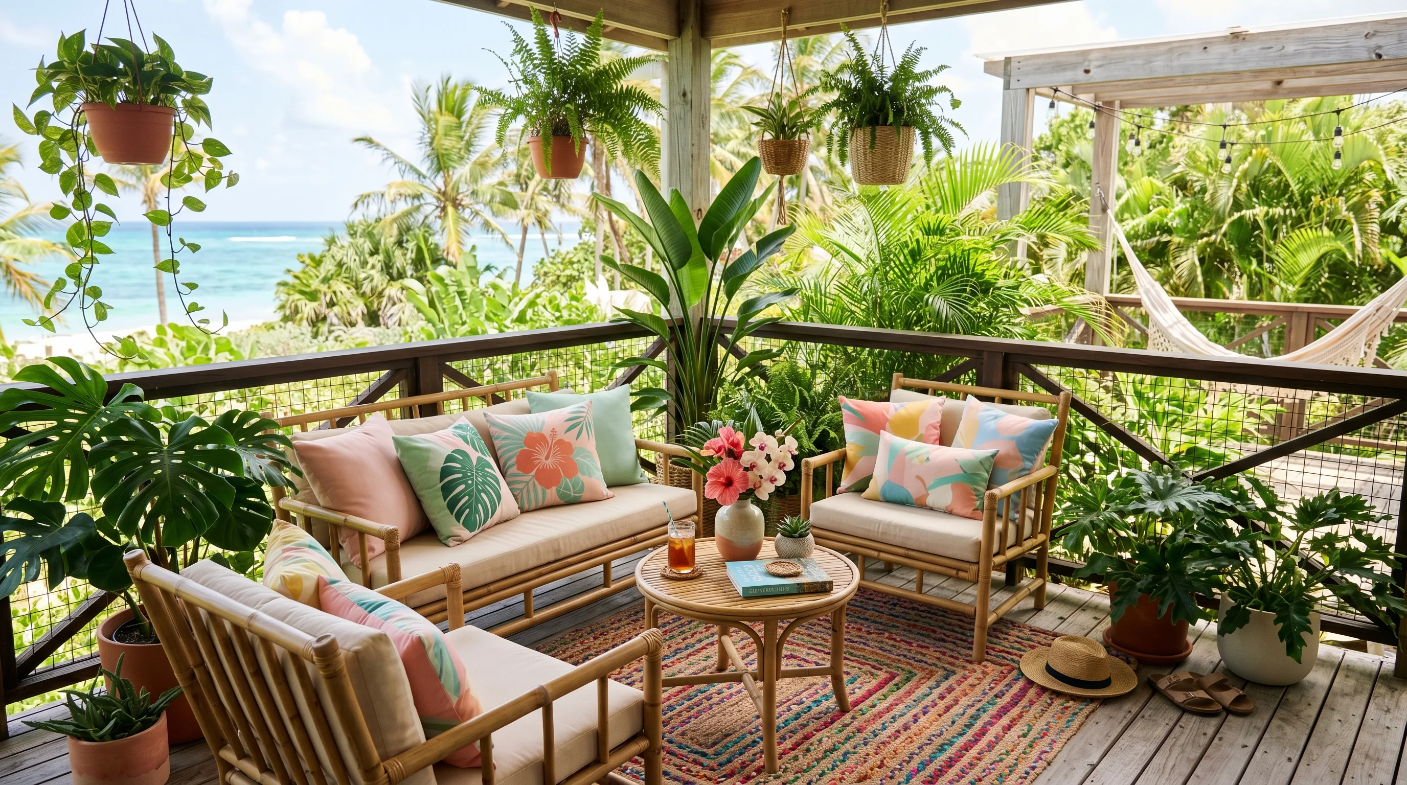 Lantern and candle glow creating dreamy balcony ambiance.