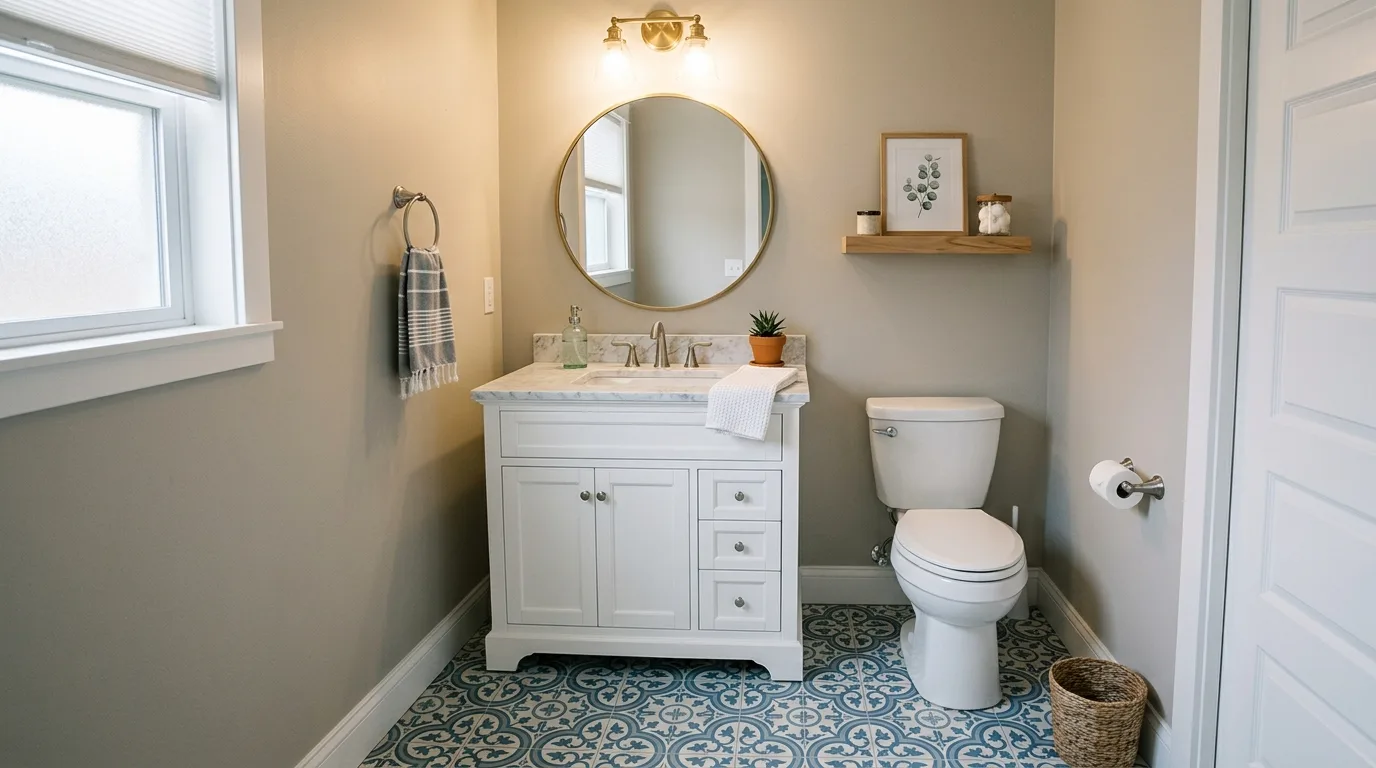 keep fixtures and lines thoughtful in a bathroom inspired by pretty half guest friendly.