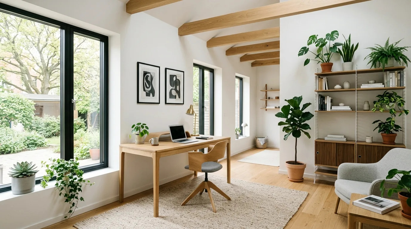 Texture making a productive home office feel more human.