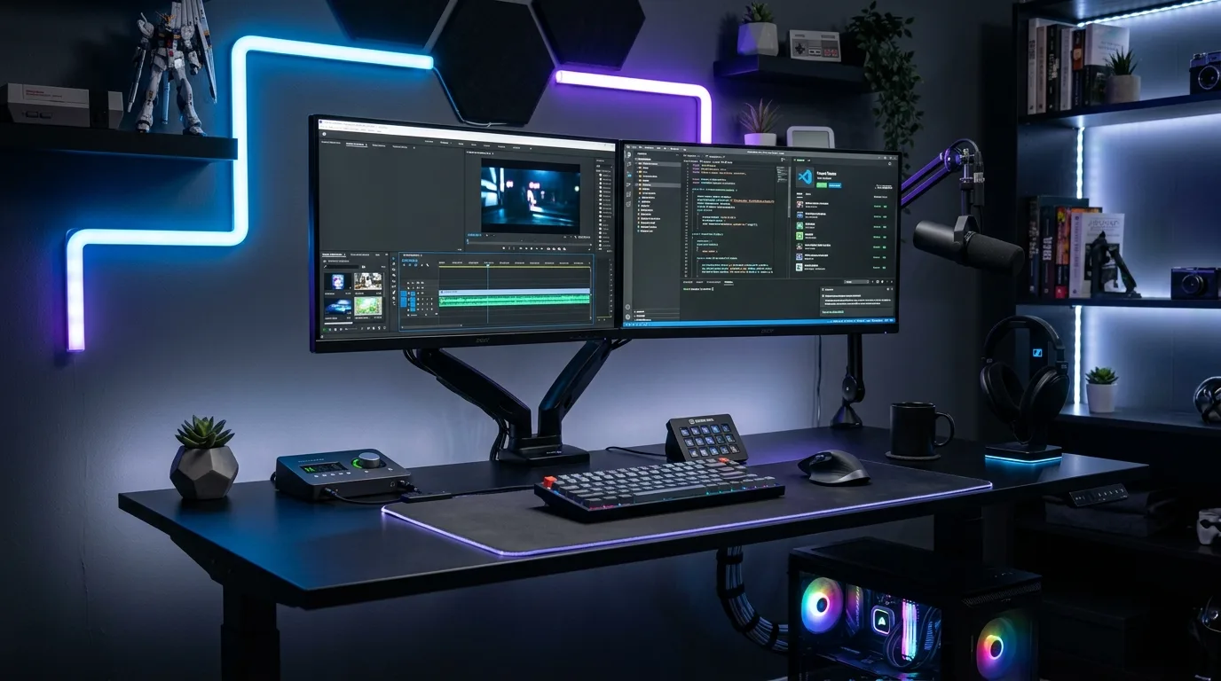 Focused and lively productive home office workspace.