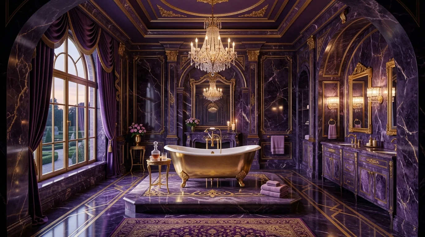 Regal Purple Bathroom Designs Fit for Royalty in a thoughtfully styled bathroom.