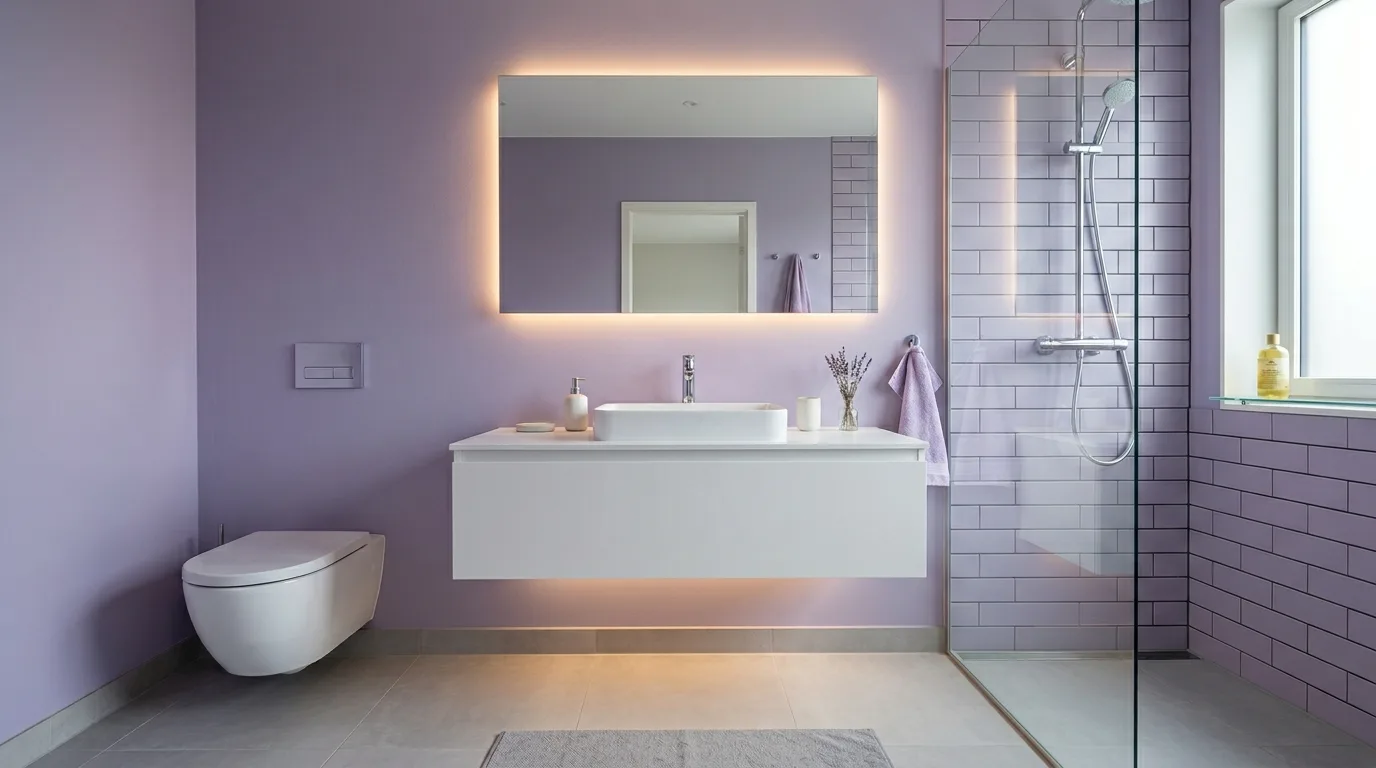use decor that reinforces the look in a bathroom inspired by regal purple royalty.