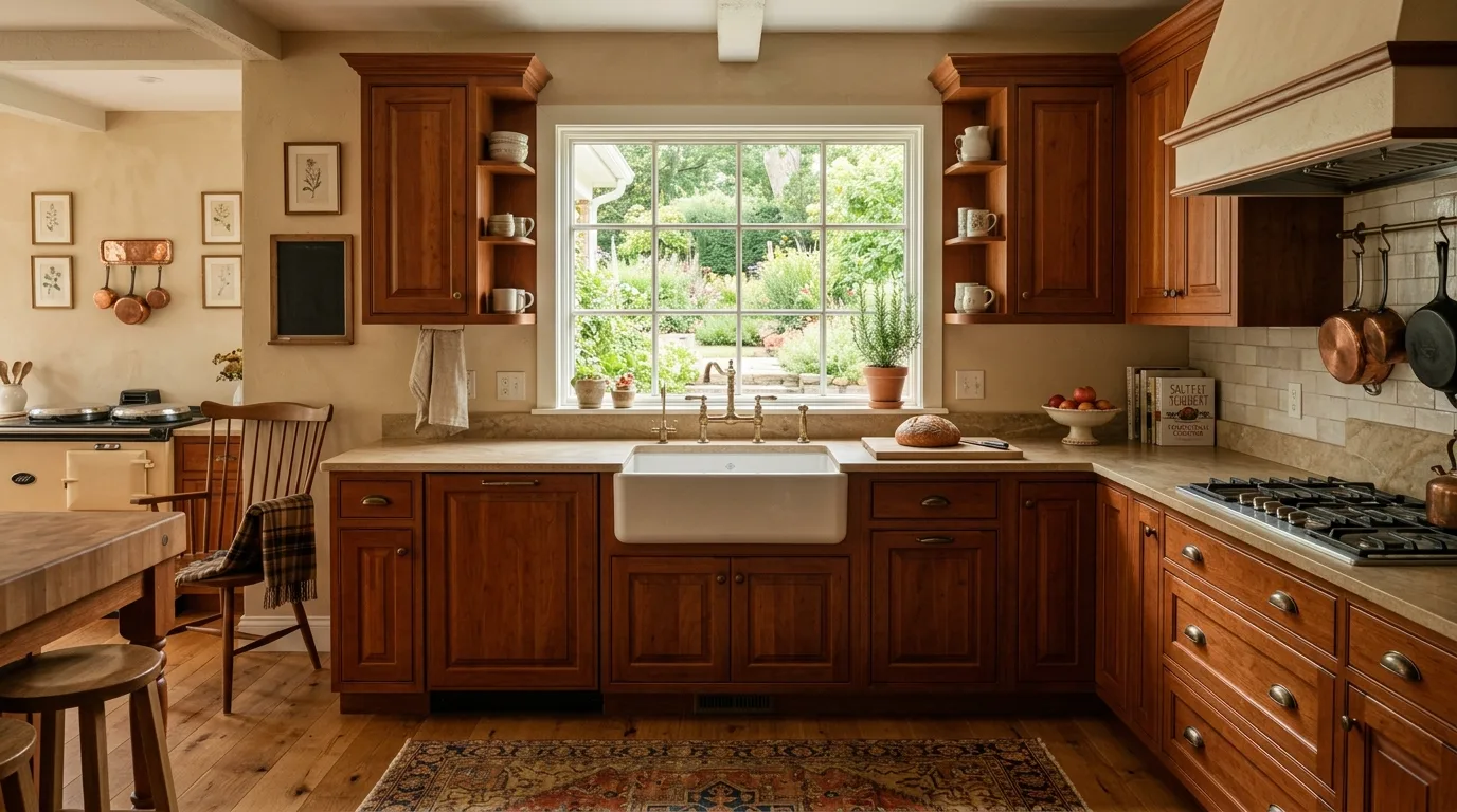 pair the main finish with supportive materials in a kitchen inspired by rich cherry wood traditional.