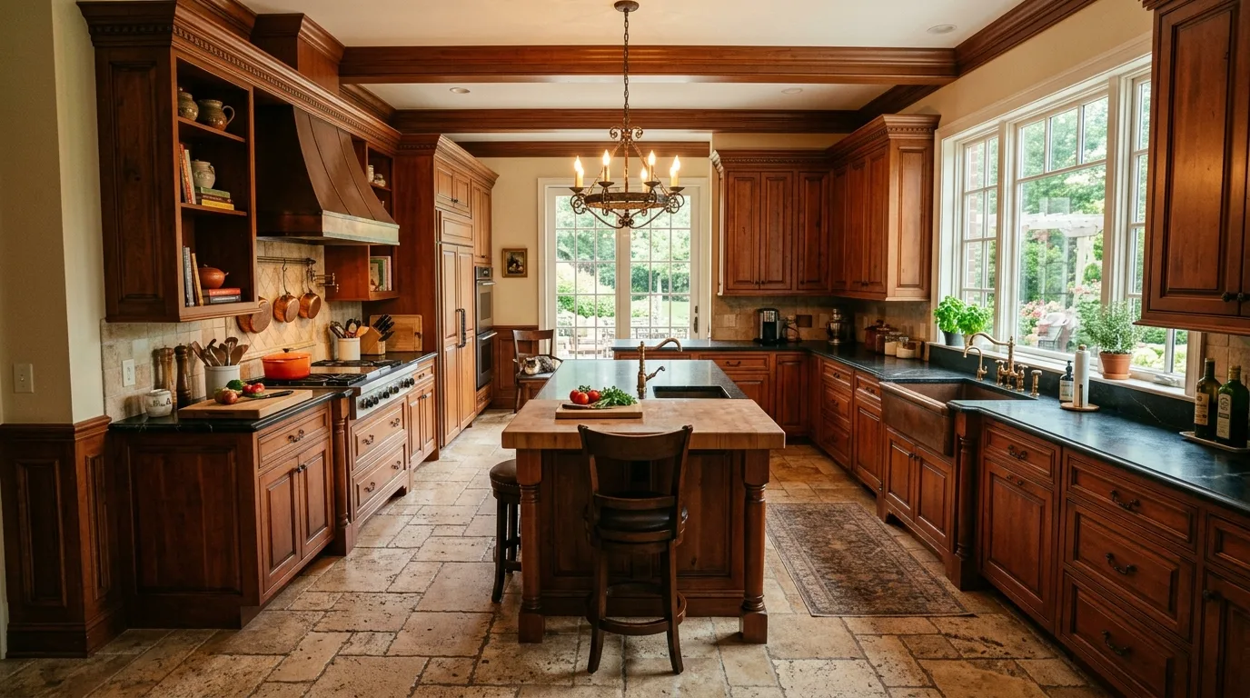 create a kitchen that feels complete in a kitchen inspired by rich cherry wood traditional.