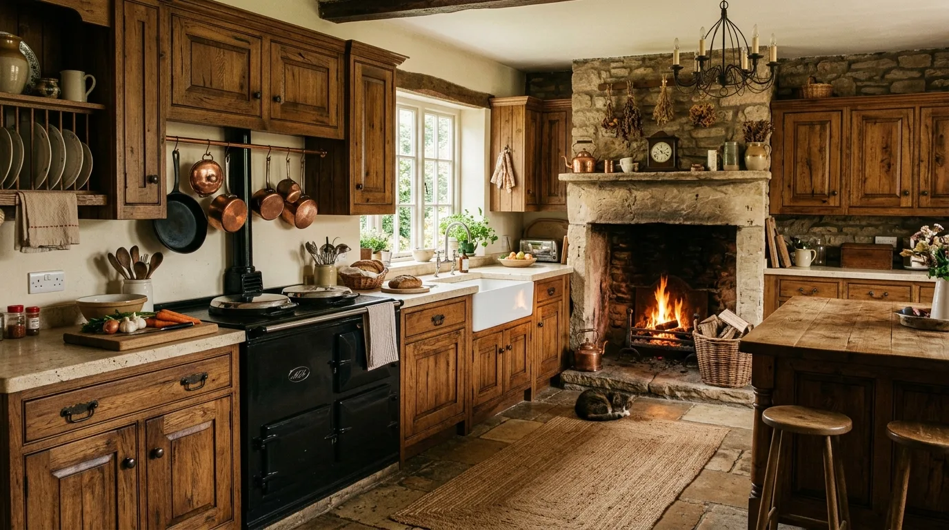 Hickory kitchen that feels strong, warm, and rooted in cabin style.