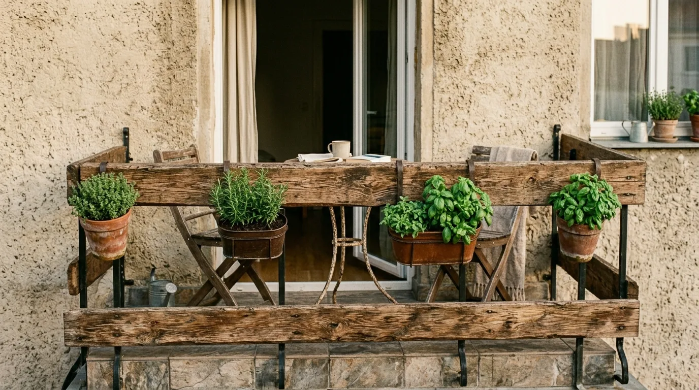 Wood balcony railing with visible grain for a natural rustic look.