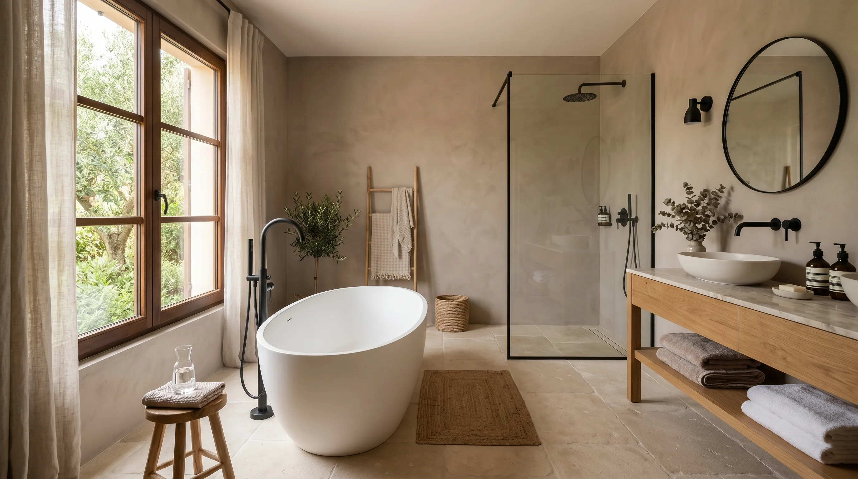 Serene taupe bathroom with a spa-like neutral atmosphere.