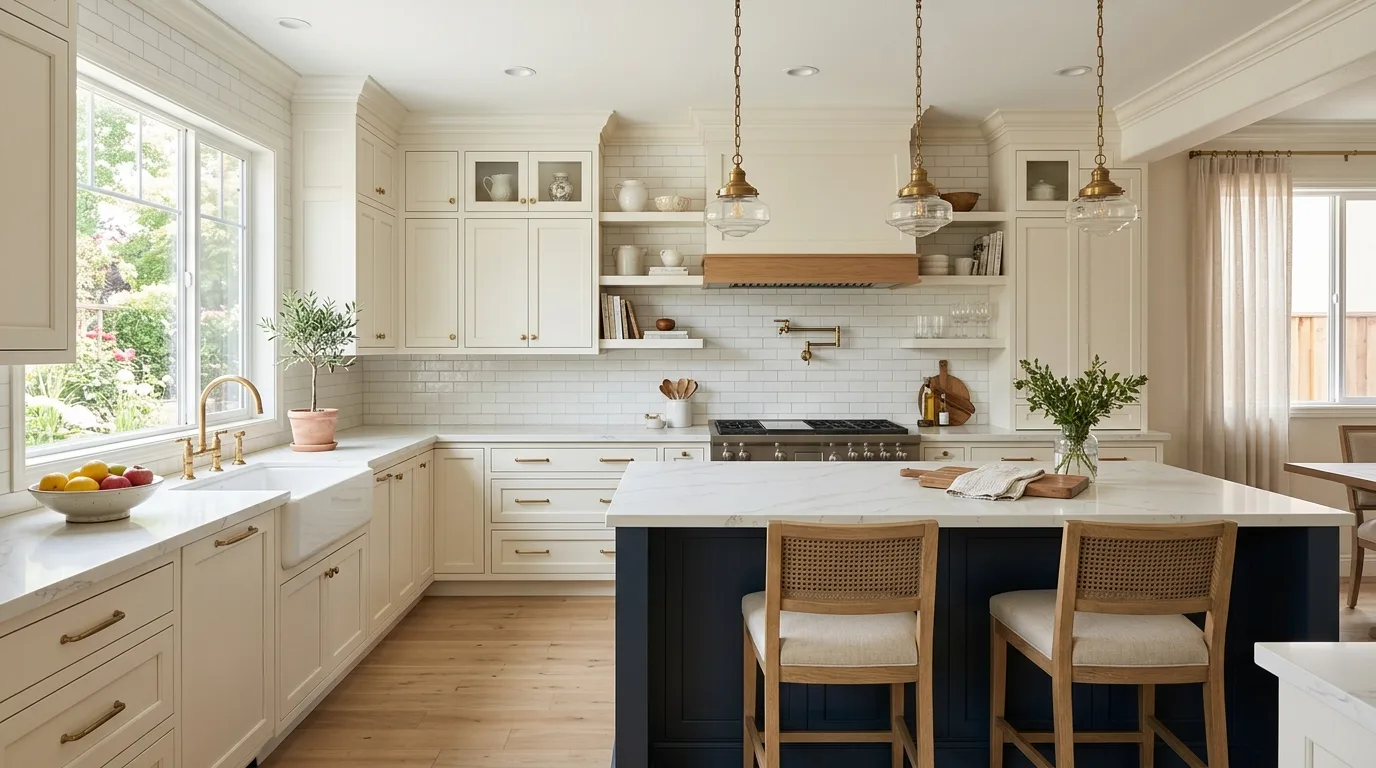 pair the main finish with supportive materials in a kitchen inspired by sleek flat panel modern.