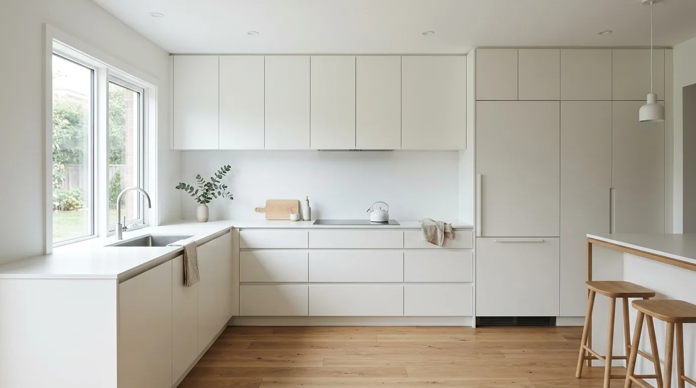 keep hardware and details intentional in a kitchen inspired by sleek flat panel modern.