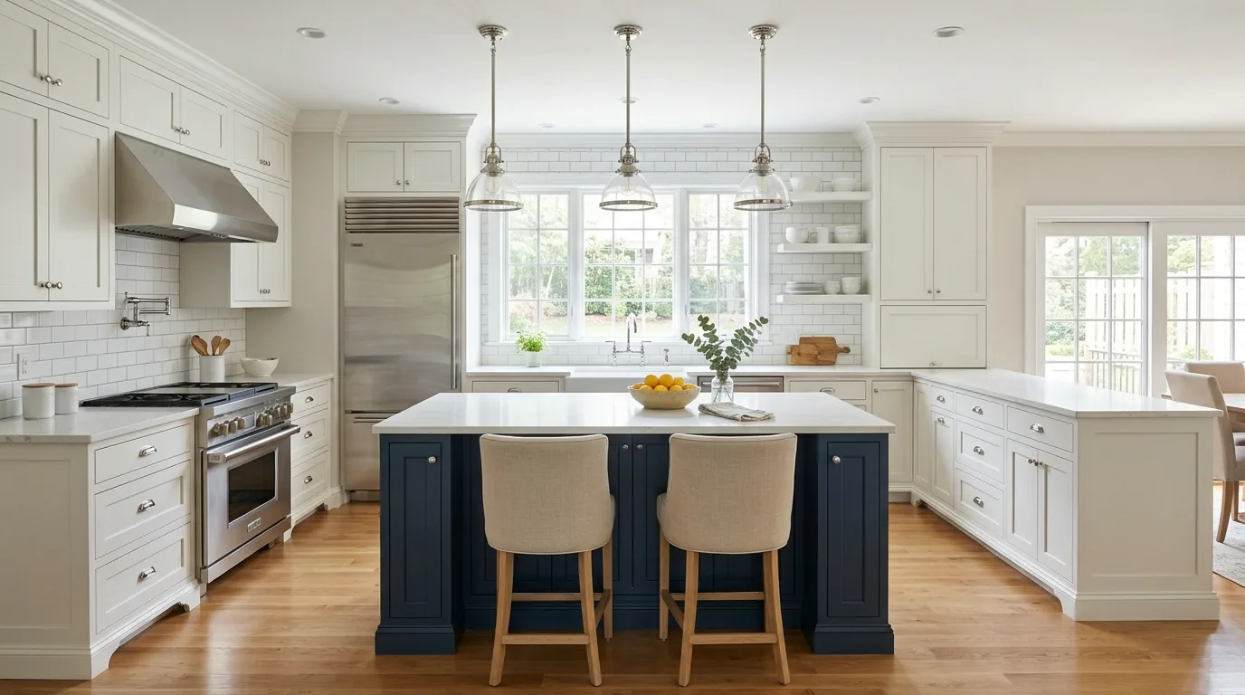 balance the palette with breathable contrast in a kitchen inspired by sleek flat panel modern.