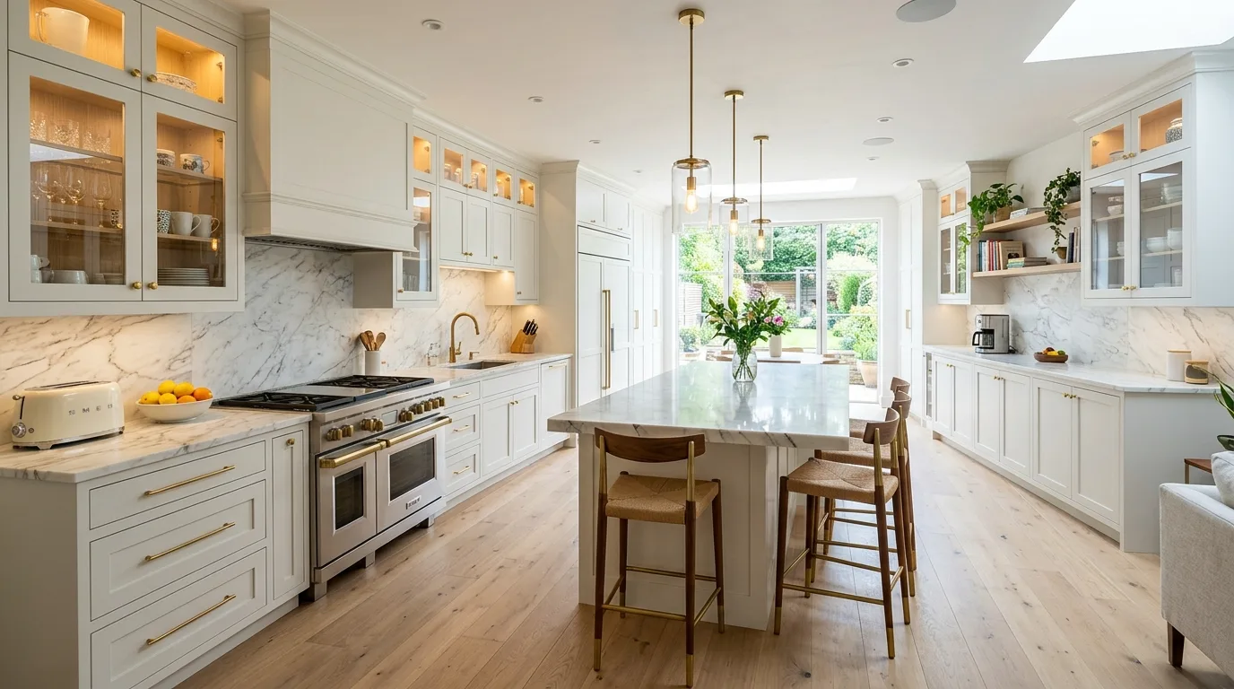 let the kitchen feel personal but edited in a kitchen inspired by sleek flat panel modern.