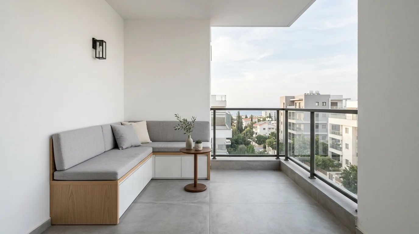 start with a strong layout in a balcony inspired by sleek modern minimalists.