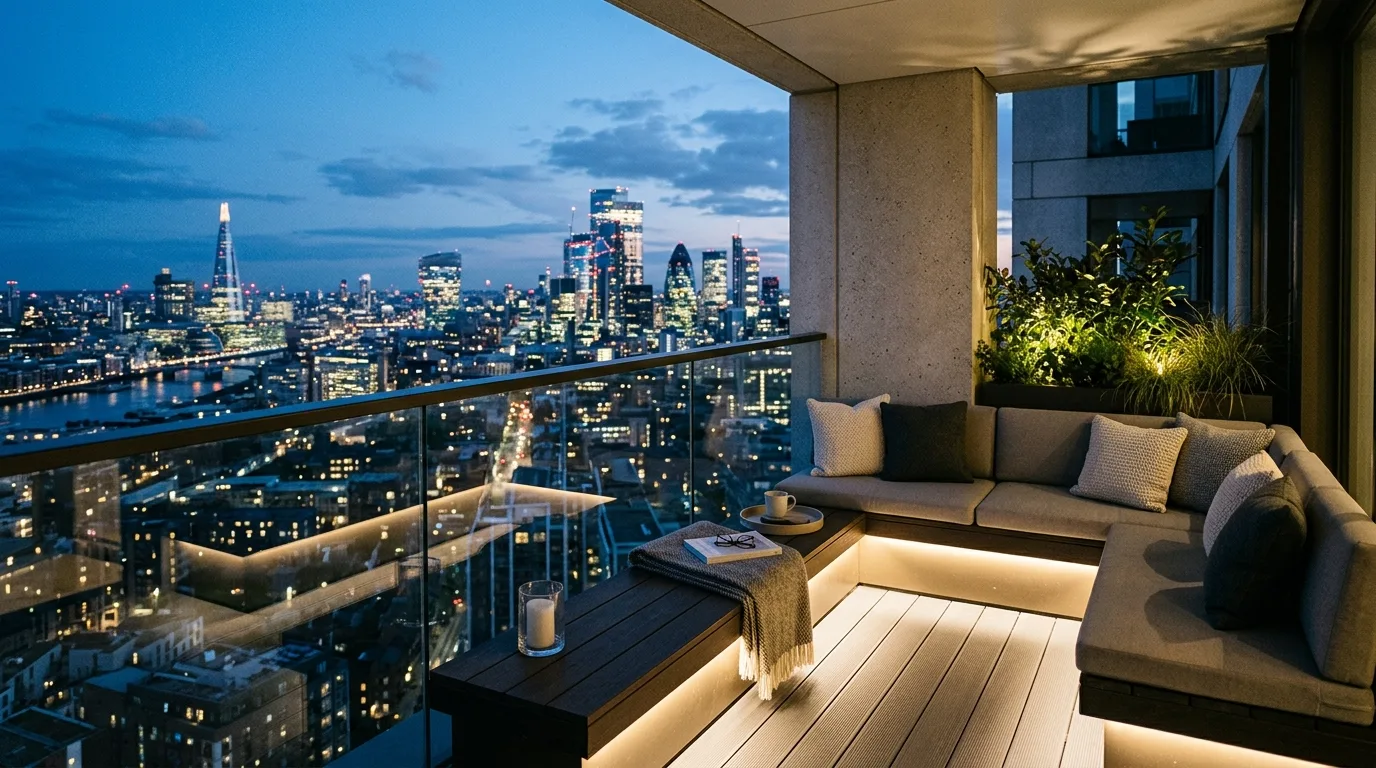 balance openness with privacy in a balcony inspired by sleek modern minimalists.