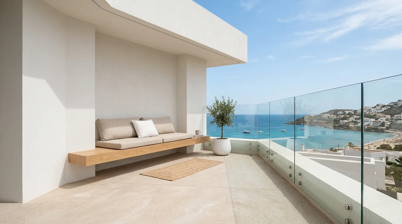 let the balcony feel personal and relaxed in a balcony inspired by sleek modern minimalists.