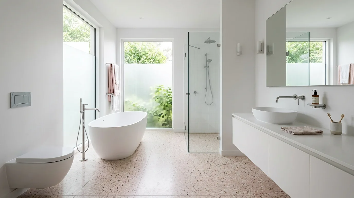 use lighting to bring the space to life in a bathroom inspired by sleek modern pink current.