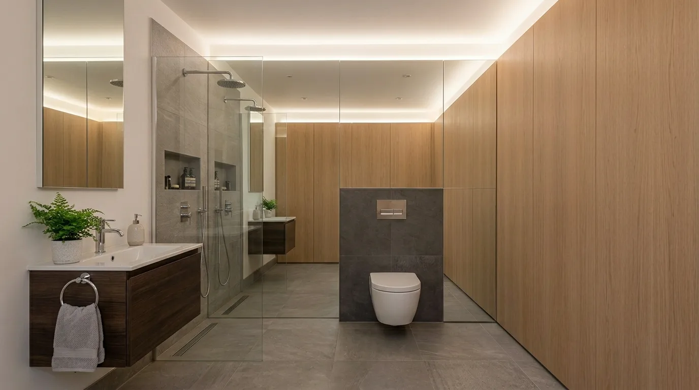 add texture for more depth in a bathroom inspired by sleek modern streamlined.