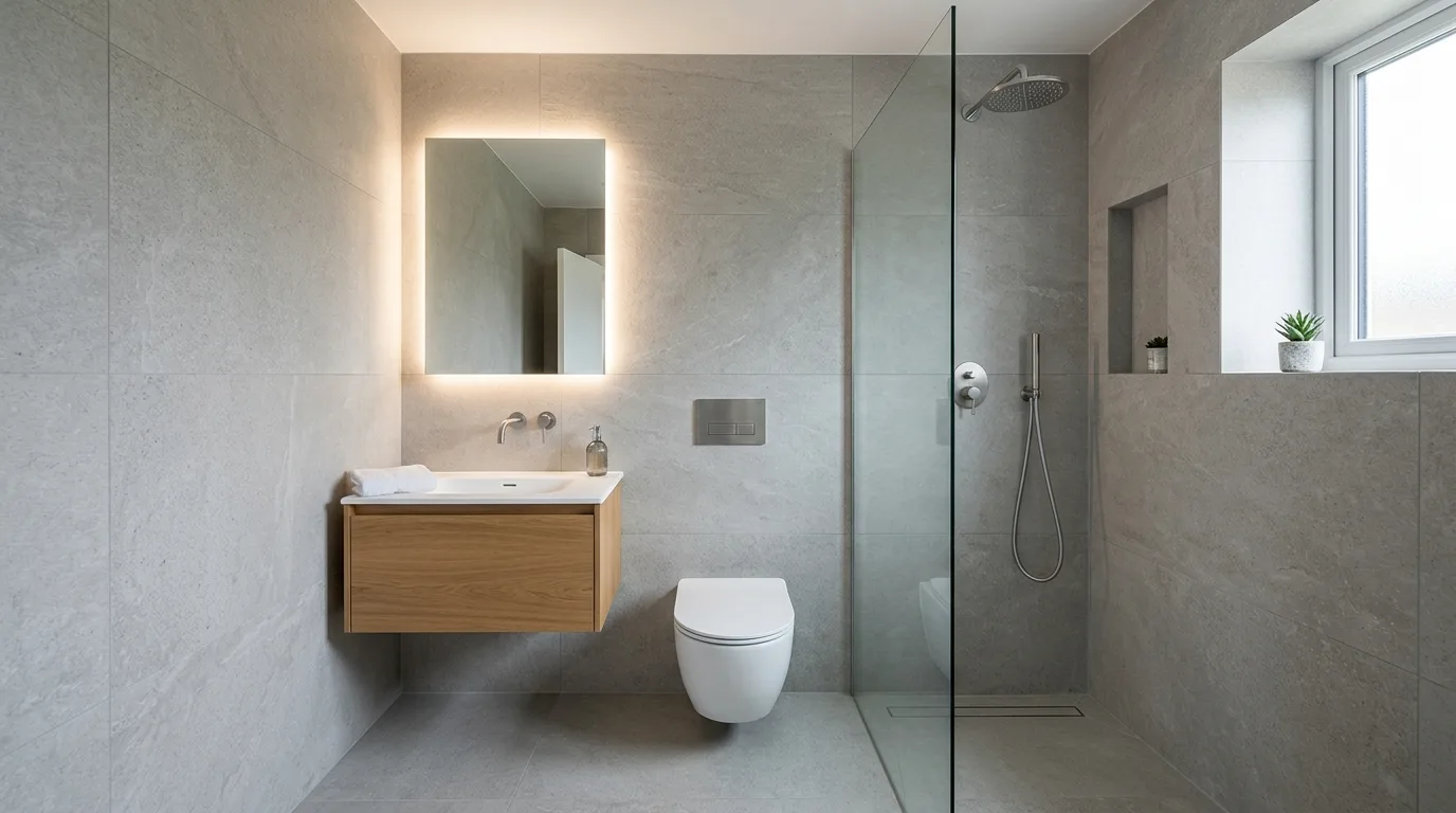 use decor that reinforces the look in a bathroom inspired by sleek modern streamlined.