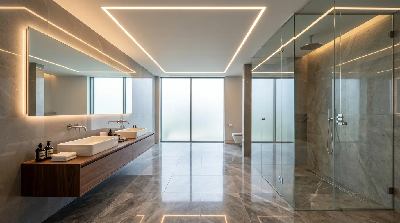 let the room feel personal and restful in a bathroom inspired by sleek modern streamlined.